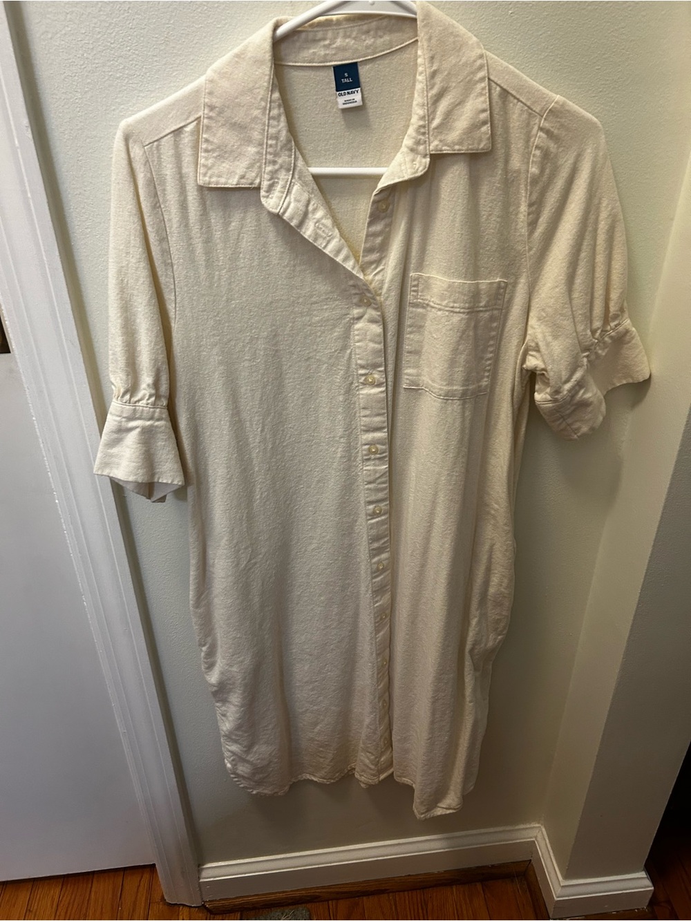 Old Navy Linen Blend Short Sleeve Button-Down Cream Shirt Dress size small